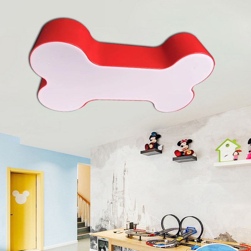 Metal Dog Bone Flushmount Cartoon Red/Yellow/Green LED Ceiling Mount Light Fixture, 19.5"/23.5" Width Red Clearhalo 'Ceiling Lights' 'Close To Ceiling Lights' 'Close to ceiling' 'Flush mount' Lighting' 1904026