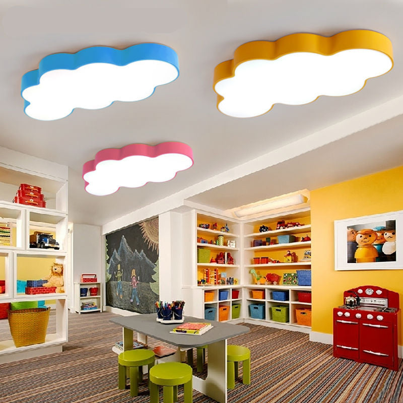 Yellow Cloud Close to Ceiling Light Cartoon Metal LED Flush Mount in White/3 Color Light, 19.5"/23.5"/35.5" Wide Yellow Clearhalo 'Ceiling Lights' 'Close To Ceiling Lights' 'Close to ceiling' 'Flush mount' Lighting' 1904075