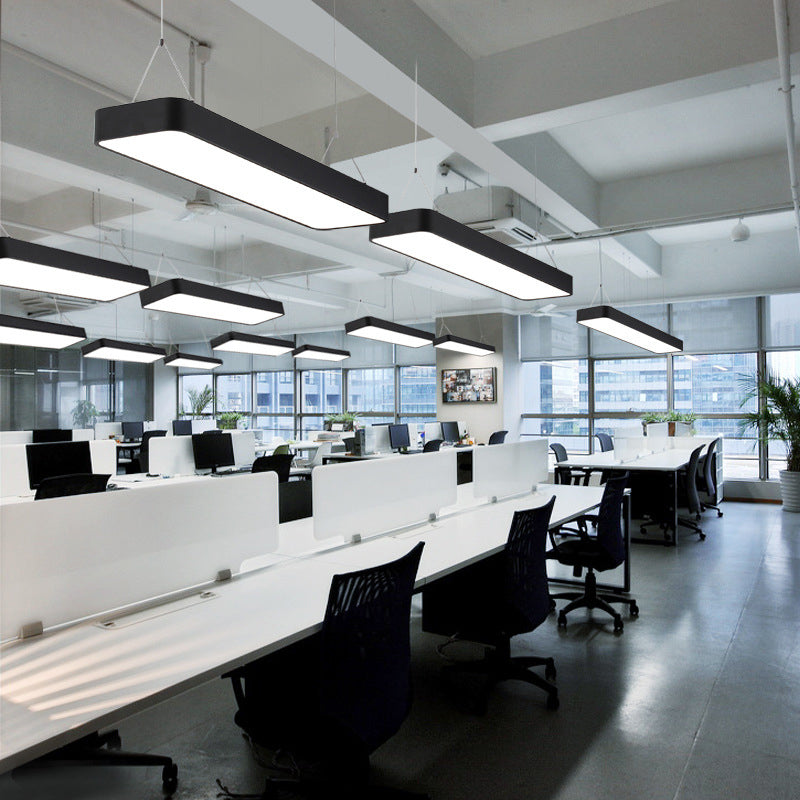 Office LED Hanging Pendant Modern Black Suspension Lighting with Rectangle Acrylic Shade, 23.5"/47"/71" L Black Clearhalo 'Ceiling Lights' 'Modern Pendants' 'Modern' 'Pendant Lights' 'Pendants' Lighting' 1904167