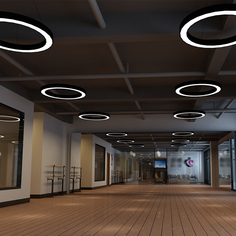 Circle LED Pendant Light Kit Minimalism Acrylic Office Hanging Lamp in Black, 16"/23.5"/47" Dia Black Clearhalo 'Ceiling Lights' 'Modern Pendants' 'Modern' 'Pendant Lights' 'Pendants' Lighting' 1904290