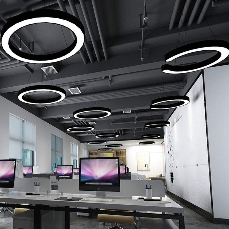 Circle LED Pendant Light Kit Minimalism Acrylic Office Hanging Lamp in Black, 16"/23.5"/47" Dia Clearhalo 'Ceiling Lights' 'Modern Pendants' 'Modern' 'Pendant Lights' 'Pendants' Lighting' 1904291