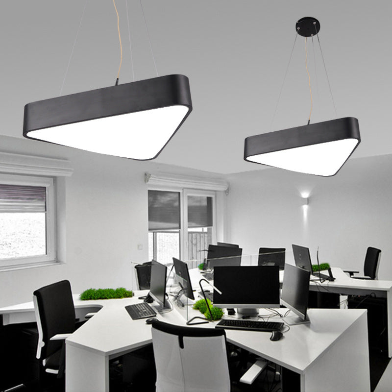 Triangle Cafe Ceiling Pendant Lamp Metal 16"/23.5" Wide LED Simple Down Lighting in Black/White Black Clearhalo 'Ceiling Lights' 'Modern Pendants' 'Modern' 'Pendant Lights' 'Pendants' Lighting' 1904326