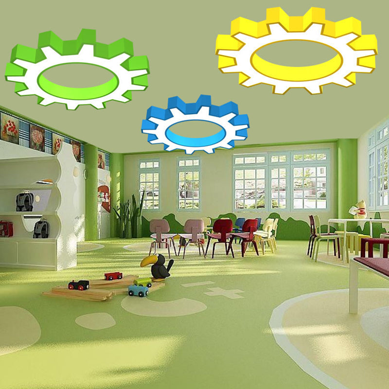 Acrylic Gear Flush Mount Ceiling Light Cartoon LED Flush Mounted Lamp in Yellow/Blue, 16"/19.5"/23.5" Wide Yellow Clearhalo 'Ceiling Lights' 'Close To Ceiling Lights' 'Close to ceiling' 'Flush mount' Lighting' 1906931