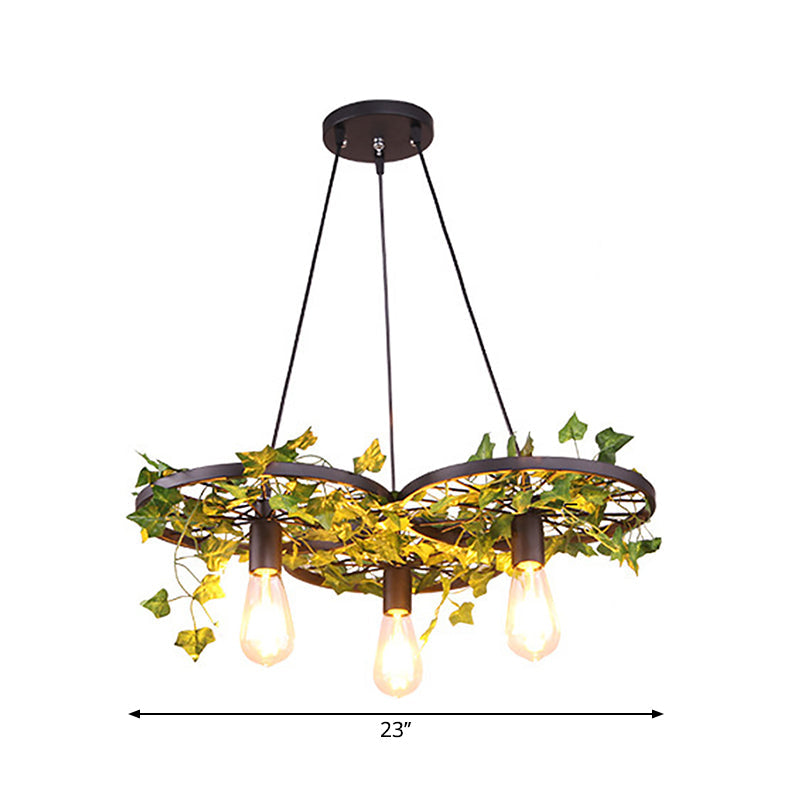 Black Wheel Hanging Chandelier Rustic Iron 1/3/6-Bulb Restaurant Plant Pendant Lighting Fixture Clearhalo 'Cast Iron' 'Ceiling Lights' 'Chandeliers' 'Industrial Chandeliers' 'Industrial' 'Metal' 'Middle Century Chandeliers' 'Rustic Chandeliers' 'Tiffany' Lighting' 1907004