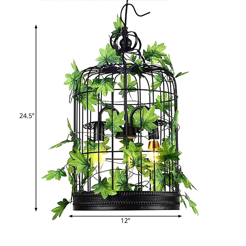 4-Head Plant Pendant Chandelier Rural Restaurant Hanging Light with Basket/Bowl Iron Cage in Black Clearhalo 'Cast Iron' 'Ceiling Lights' 'Chandeliers' 'Industrial Chandeliers' 'Industrial' 'Metal' 'Middle Century Chandeliers' 'Rustic Chandeliers' 'Tiffany' Lighting' 1907059