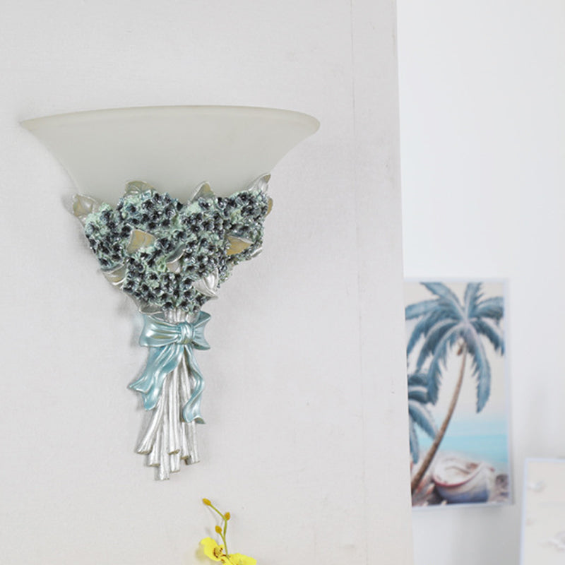 Vintage Wide Bell Wall Mounted Lamp 1 Light Amber/Milky Glass Bouquet Wall Lighting Fixture in Gold/Multi-Color Clearhalo 'Wall Lamps & Sconces' 'Wall Lights' Lighting' 1907489