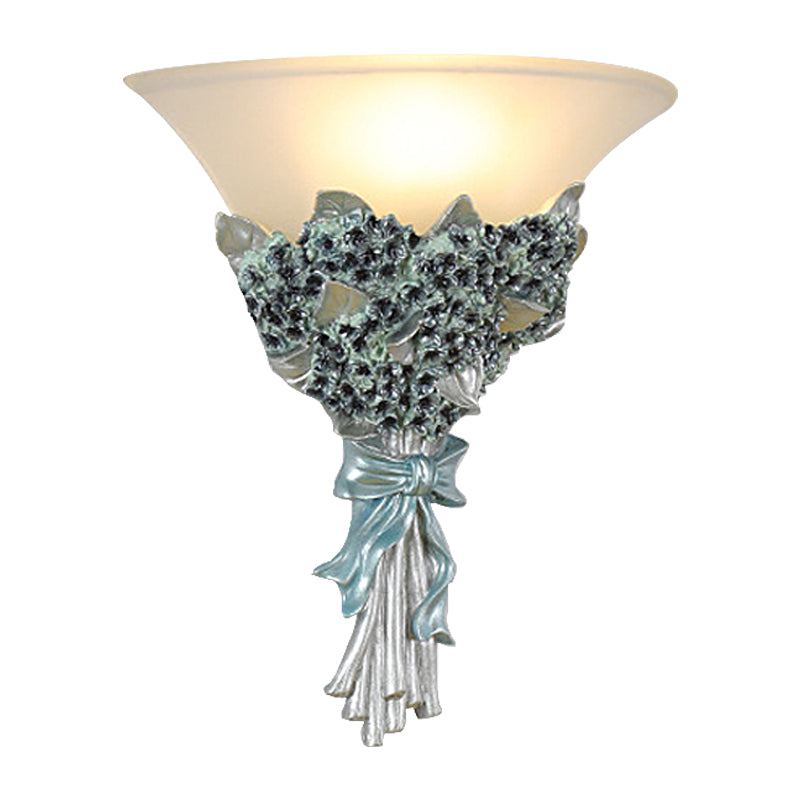 Vintage Wide Bell Wall Mounted Lamp 1 Light Amber/Milky Glass Bouquet Wall Lighting Fixture in Gold/Multi-Color Clearhalo 'Wall Lamps & Sconces' 'Wall Lights' Lighting' 1907490