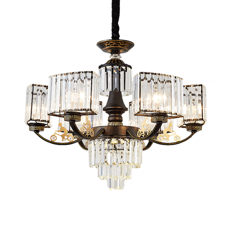 Contemporary 3/6 Heads Ceiling Light Black Cuboid Chandelier Lighting Fixture with Clear Crystal Shade Clearhalo 'Ceiling Lights' 'Chandeliers' 'Modern Chandeliers' 'Modern' Lighting' 1907567