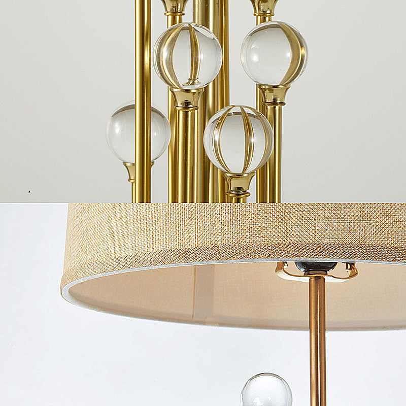 Fabric Drum Shade Night Lighting Traditional 1 Light Bedroom Nightstand Lamp in Gold with Clear Crystal Ball Deco Clearhalo 'Lamps' 'Table Lamps' Lighting' 1908690