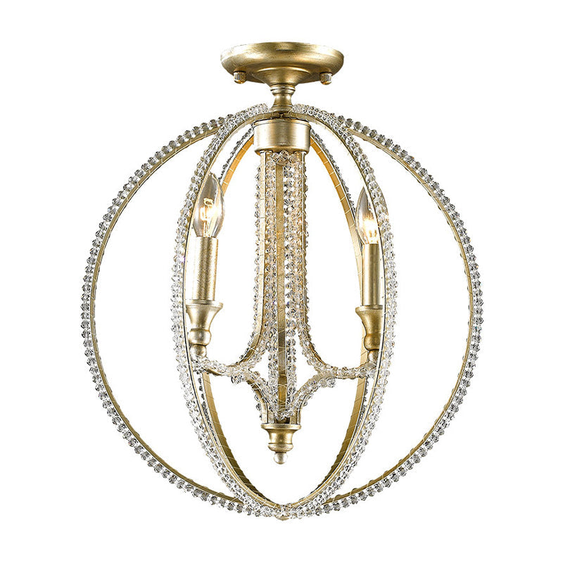 Crystal Gold Finish Semi Flush Lighting Globe 3 Heads Traditional Close to Ceiling Lamp for Living Room Clearhalo 'Ceiling Lights' 'Close To Ceiling Lights' 'Close to ceiling' 'Semi-flushmount' Lighting' 1908896