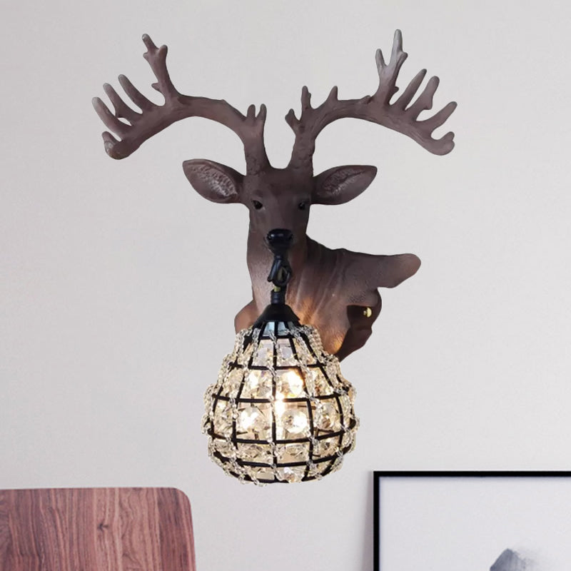 Resin Elk Wall Sconce Traditional 1 Light Bedroom Wall Lighting Fixture in Black/Gold, Left/Right Black Right Clearhalo 'Wall Lamps & Sconces' 'Wall Lights' Lighting' 1908939
