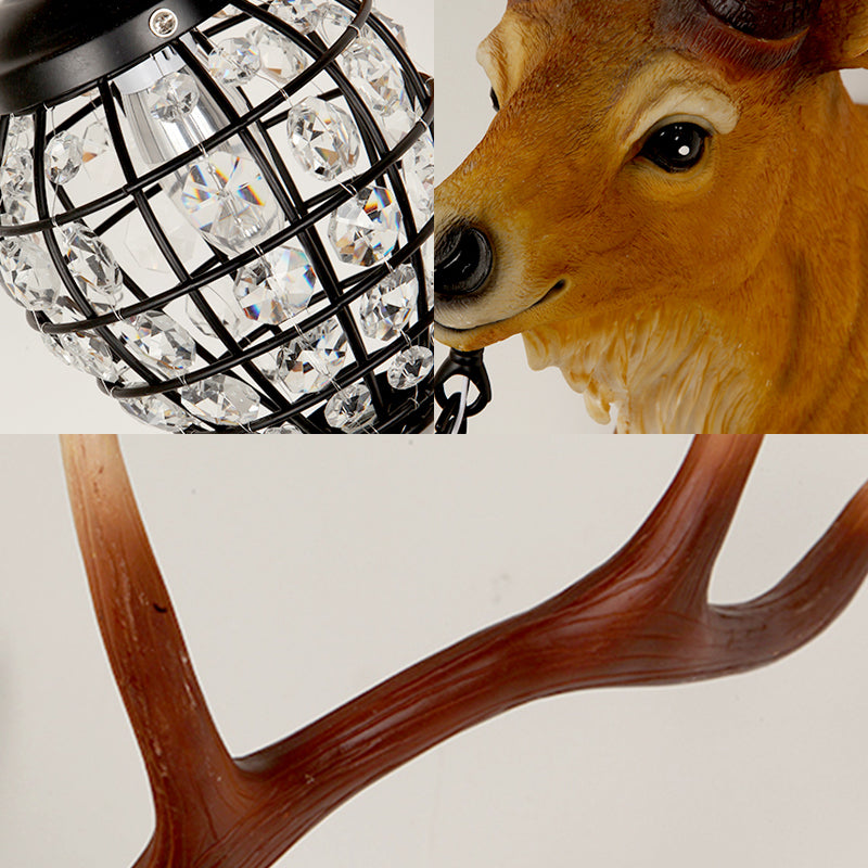 1 Head Wall Sconce Lighting Rustic Elk Resin Wall Mounted Lamp in Brown with Crystal Waterdrop Shade, 14.5"/20" W Clearhalo 'Wall Lamps & Sconces' 'Wall Lights' Lighting' 1908954