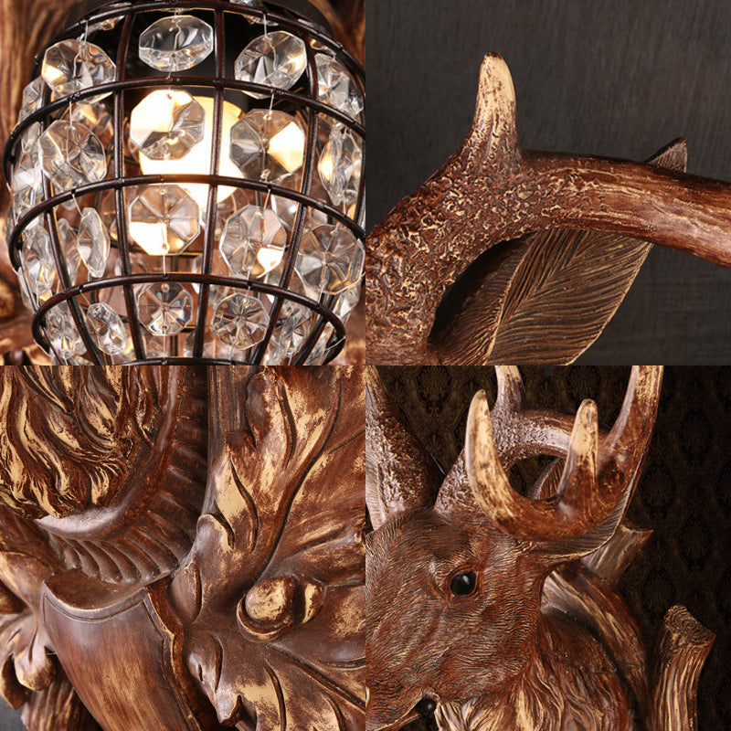 Single Light Sconce Light with Waterdrop Shade Resin Antique Living Room Wall Lighting Idea in Brown, 10"/17"/21" Width Clearhalo 'Wall Lamps & Sconces' 'Wall Lights' Lighting' 1908963