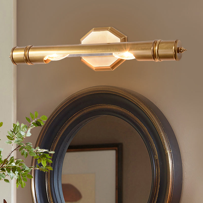 Brass Pole Wall Mounted Vanity Light Retro Metal 14"/18" Width 2 Bulbs Bathroom Sconce Lighting Brass Clearhalo 'Vanity Lights' 'Wall Lights' Lighting' 1909252