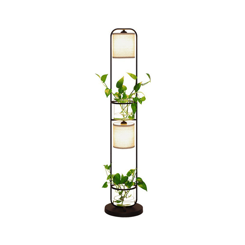 Black 1/2-Light Floor Lighting Warehouse Fabric Drum Floor Standing Lamp with Clear Glass Pot Deco Clearhalo 'Floor Lamps' 'Lamps' Lighting' 1909291