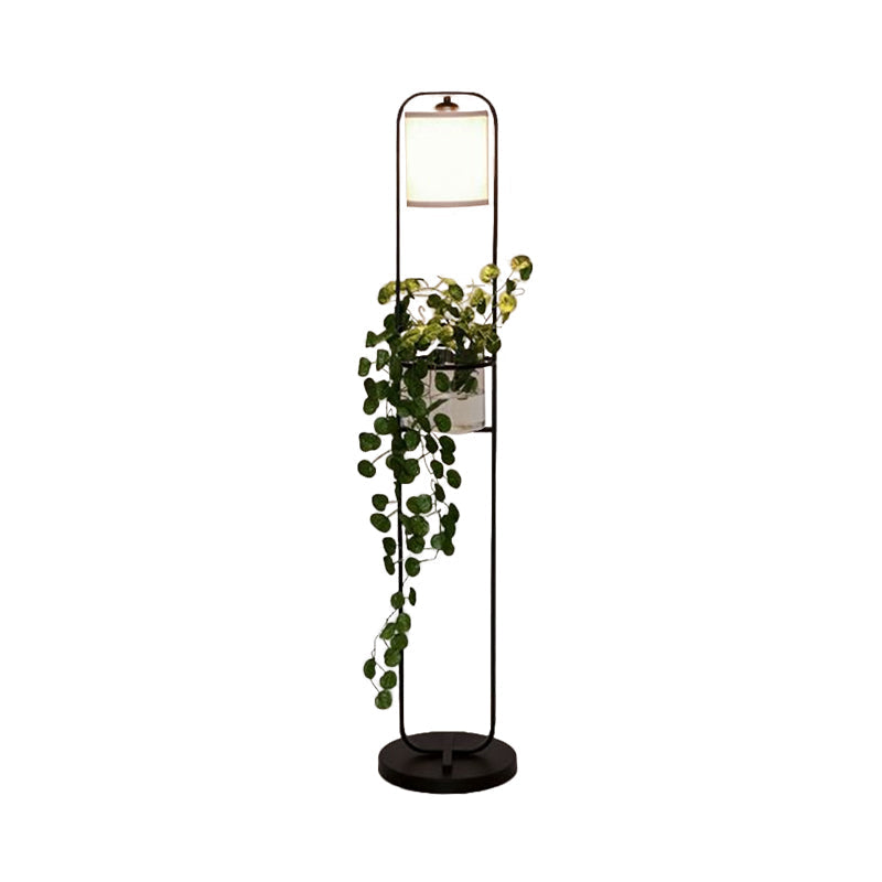 Black 1/2-Light Floor Lighting Warehouse Fabric Drum Floor Standing Lamp with Clear Glass Pot Deco Clearhalo 'Floor Lamps' 'Lamps' Lighting' 1909296