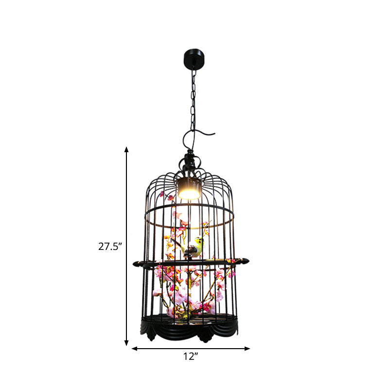 Farmhouse Blossoming Chandelier Lamp Metallic LED Suspension Lighting in Black/Pink/Green for Dining Room Clearhalo 'Cast Iron' 'Ceiling Lights' 'Chandeliers' 'Industrial Chandeliers' 'Industrial' 'Metal' 'Middle Century Chandeliers' 'Rustic Chandeliers' 'Tiffany' Lighting' 1909521