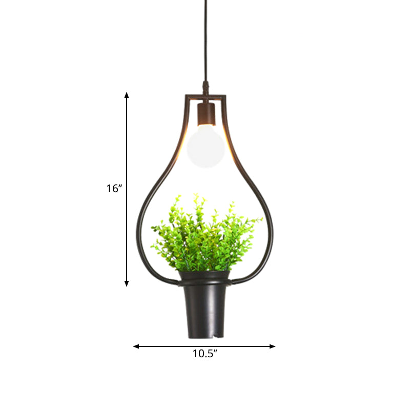 Single Plant Pendant Lighting Fixture Rustic Triangle/Square/Oval Frame Iron Hanging Lamp in Black Clearhalo 'Art Deco Pendants' 'Black' 'Cast Iron' 'Ceiling Lights' 'Ceramic' 'Crystal' 'Industrial Pendants' 'Industrial' 'Metal' 'Middle Century Pendants' 'Pendant Lights' 'Pendants' 'Rustic Pendants' 'Tiffany' Lighting' 1909690