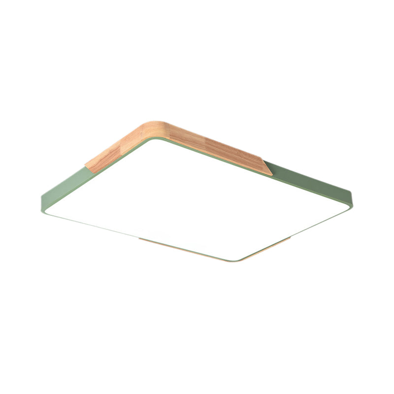 Square/Rectangular Bedroom Ceiling Lamp Acrylic Nordic LED Flush Mounted Lighting in White/Blue/Black with Wood Guard, 12"/16"/25" W Clearhalo 'Ceiling Lights' 'Close To Ceiling Lights' 'Close to ceiling' 'Flush mount' Lighting' 1909707