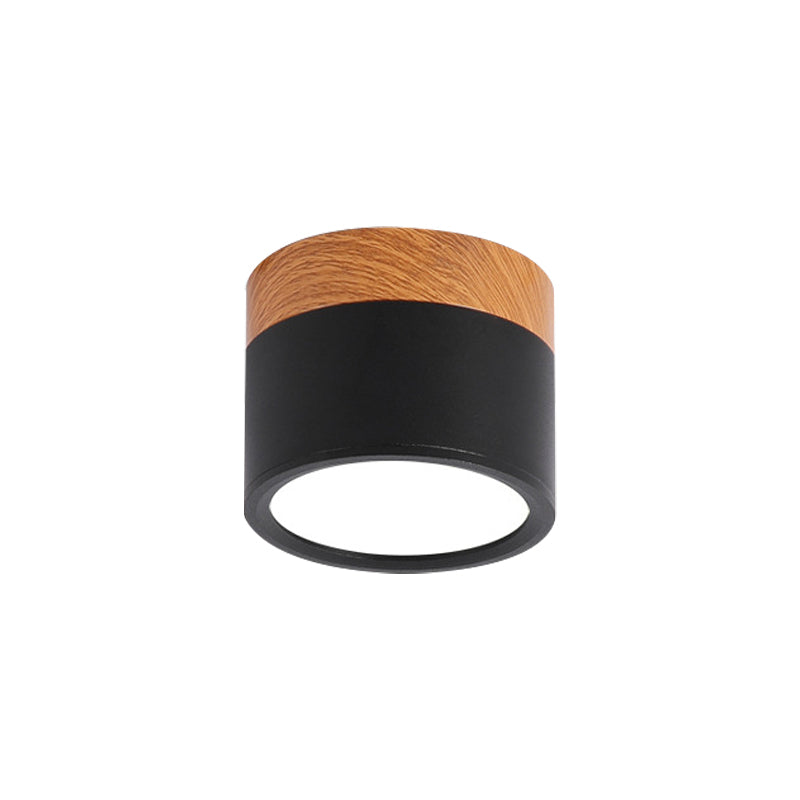 Cylinder Small Flush Ceiling Light Macaron Metal Kitchen Bar Flush Mount Lighting in Yellow/Blue/Black and Wood Clearhalo 'Ceiling Lights' 'Close To Ceiling Lights' 'Close to ceiling' 'Flush mount' Lighting' 1909817