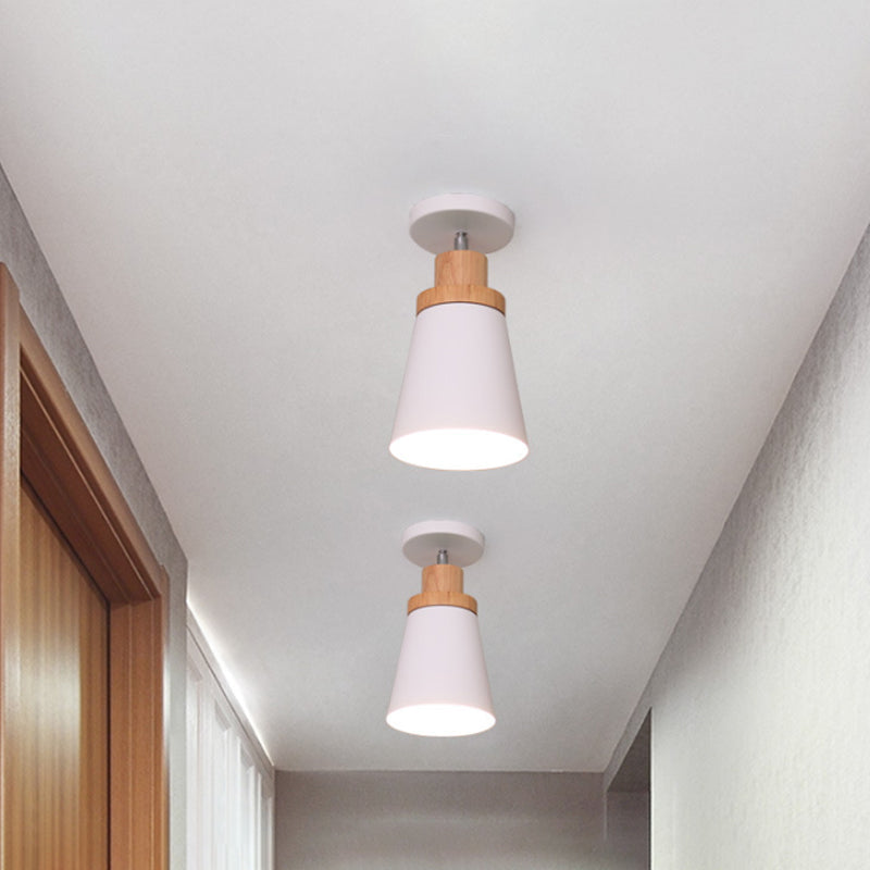 Bowl/Conical/Cylindrical Ceiling Lamp Nordic Metal 1-Light White/Dark Grey/Green and Wood Semi Flush Mount Lighting with Pivot Joint White Clearhalo 'Ceiling Lights' 'Close To Ceiling Lights' 'Close to ceiling' 'Semi-flushmount' Lighting' 1909828