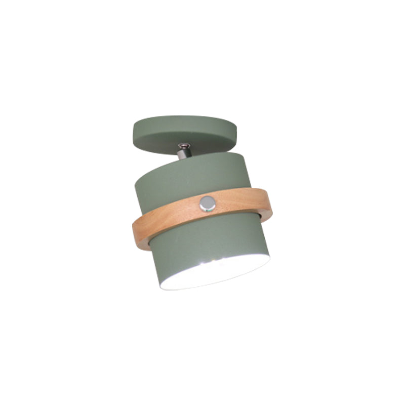 Bowl/Conical/Cylindrical Ceiling Lamp Nordic Metal 1-Light White/Dark Grey/Green and Wood Semi Flush Mount Lighting with Pivot Joint Clearhalo 'Ceiling Lights' 'Close To Ceiling Lights' 'Close to ceiling' 'Semi-flushmount' Lighting' 1909835