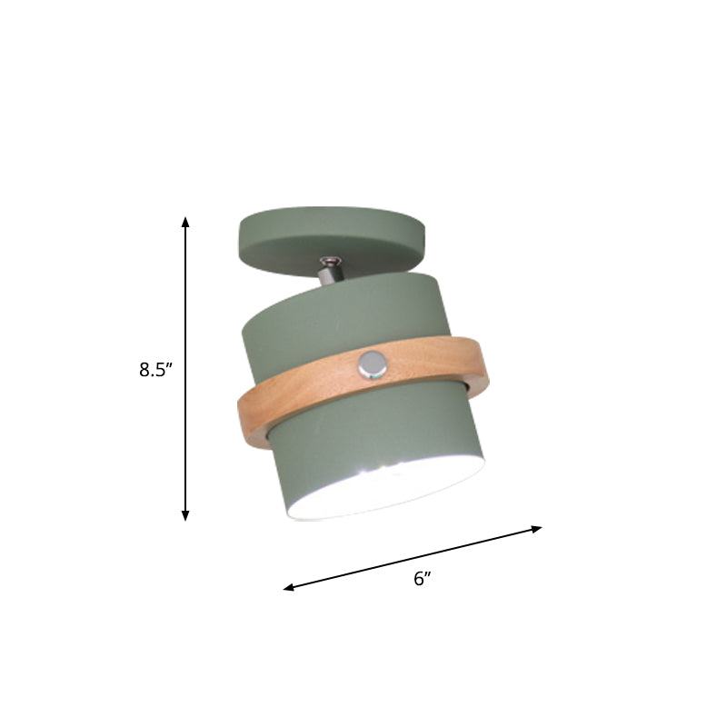 Bowl/Conical/Cylindrical Ceiling Lamp Nordic Metal 1-Light White/Dark Grey/Green and Wood Semi Flush Mount Lighting with Pivot Joint Clearhalo 'Ceiling Lights' 'Close To Ceiling Lights' 'Close to ceiling' 'Semi-flushmount' Lighting' 1909836