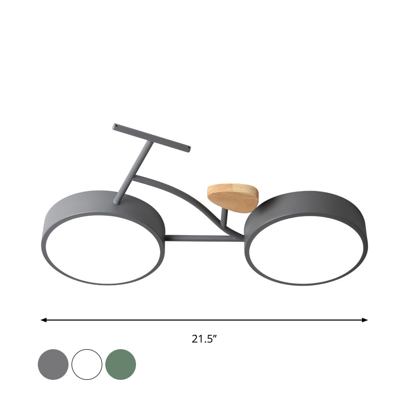 Bicycle Acrylic Ceiling Lamp Cartoon Grey/White/Green LED Semi Flush Mount Lighting in Warm/White Light for Kids Bedroom Clearhalo 'Ceiling Lights' 'Close To Ceiling Lights' 'Close to ceiling' 'Semi-flushmount' Lighting' 1909863