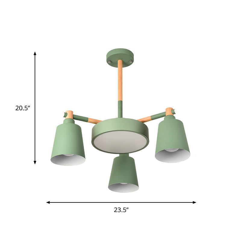 3/5/8-Light Living Room Chandelier Lamp Macaron Grey/Blue/White and Wood Suspension Pendant with Bucket Metal Shade Clearhalo 'Ceiling Lights' 'Chandeliers' Lighting' options 1909915