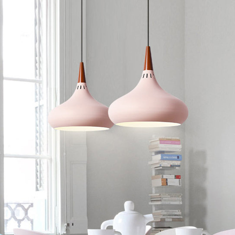 Onion Pendant Lighting Fixture Macaron Aluminum Single Green/White/Gold Hanging Ceiling Light with Vented Socket Clearhalo 'Ceiling Lights' 'Pendant Lights' 'Pendants' Lighting' 1910117