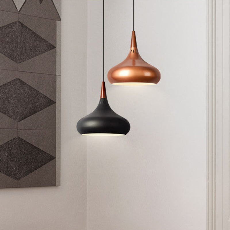 Onion Pendant Lighting Fixture Macaron Aluminum Single Green/White/Gold Hanging Ceiling Light with Vented Socket Black Clearhalo 'Ceiling Lights' 'Pendant Lights' 'Pendants' Lighting' 1910119_d37cd32a-0460-448d-b704-a81d4708b16f