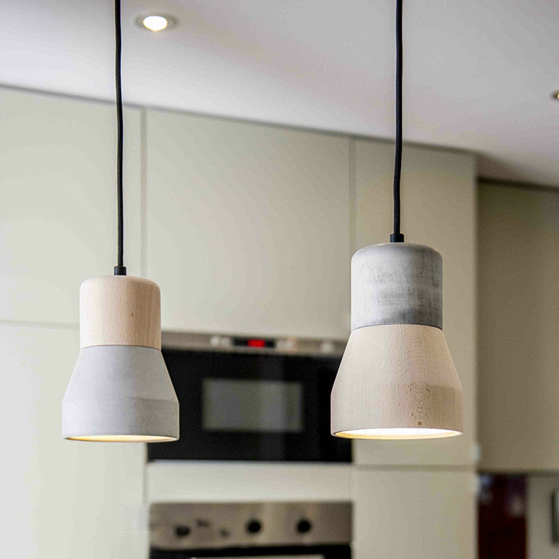 Cement Bottle Small Hanging Lamp Macaron Single Red/Grey/Green Ceiling Pendant Light with Wood Top Clearhalo 'Ceiling Lights' 'Pendant Lights' 'Pendants' Lighting' 1910272
