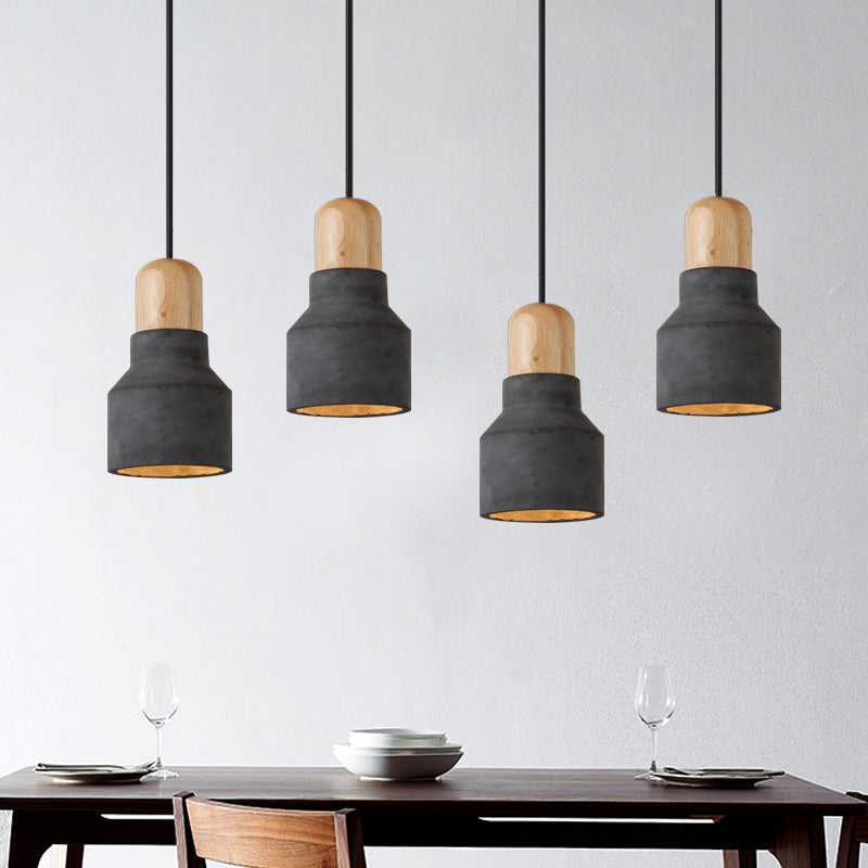 Cement Bottle Small Hanging Lamp Macaron Single Red/Grey/Green Ceiling Pendant Light with Wood Top Clearhalo 'Ceiling Lights' 'Pendant Lights' 'Pendants' Lighting' 1910293
