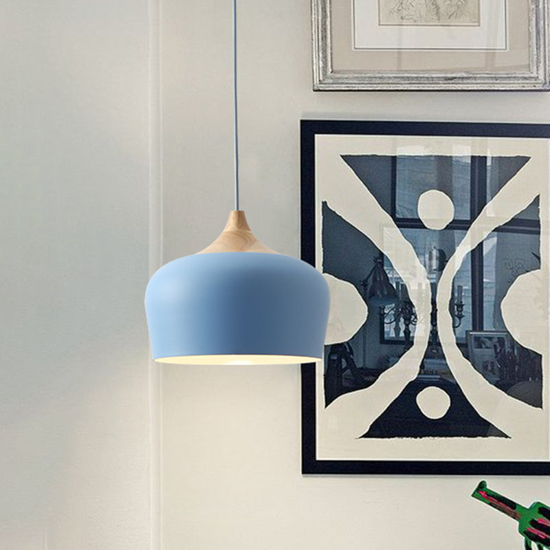 Onion/Bowl/Tapered Bedroom Hanging Pendant Aluminum 1-Light Macaron Style Ceiling Suspension Lamp in Pink/Yellow/Blue Clearhalo 'Ceiling Lights' 'Pendant Lights' 'Pendants' Lighting' 1910417