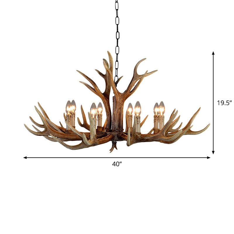 Resin Stag Antler Chandelier Countryside 6/8/10 Lights Restaurant Pendant Lighting Fixture in Brown Clearhalo 'Ceiling Lights' 'Chandeliers' Lighting' options 1911005