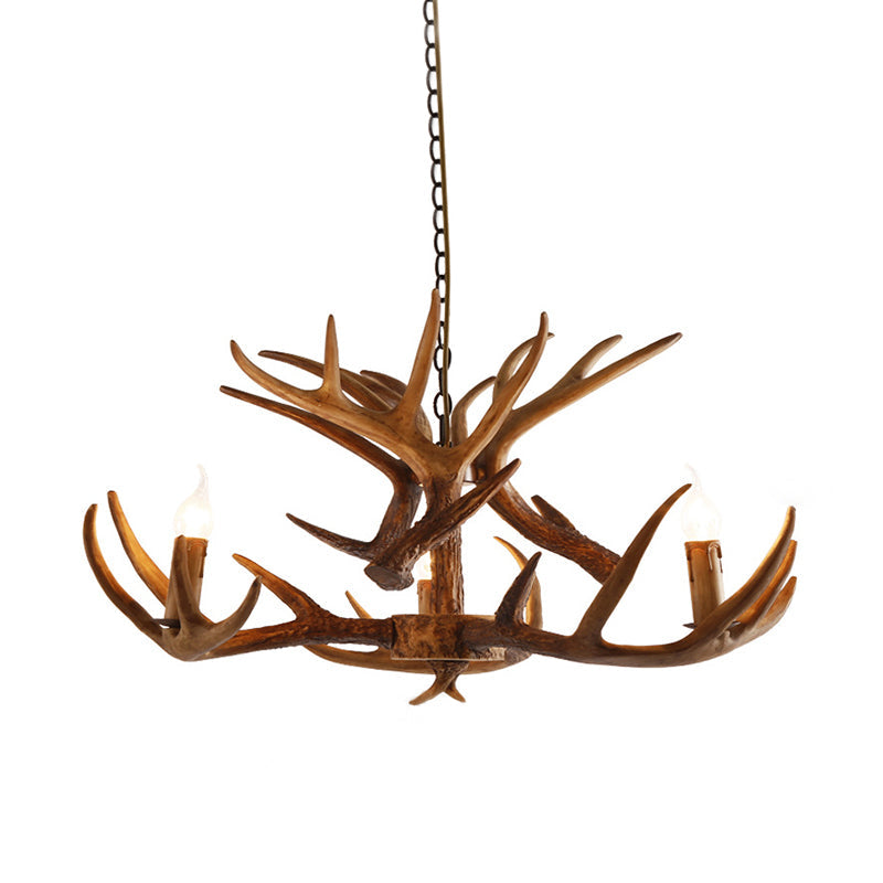 2-Layered Antler Resin Chandelier Rustic 3/6/8 Lights Living Room Pendant Lighting Fixture in White/Brown Clearhalo 'Ceiling Lights' 'Chandeliers' Lighting' options 1911020