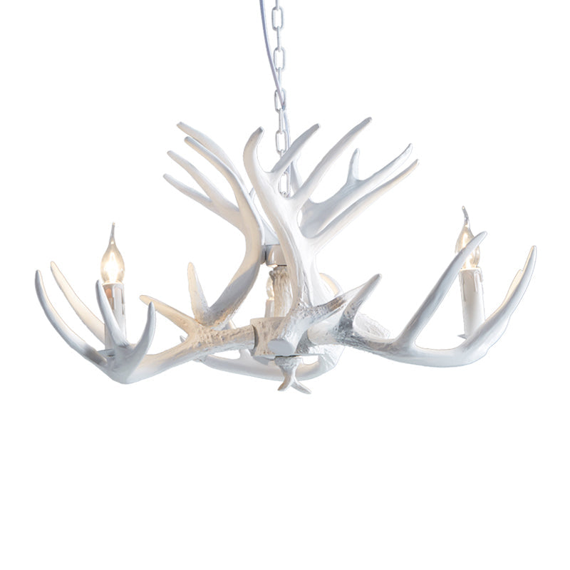 2-Layered Antler Resin Chandelier Rustic 3/6/8 Lights Living Room Pendant Lighting Fixture in White/Brown 3 White Clearhalo 'Ceiling Lights' 'Chandeliers' Lighting' options 1911026_a546a22b-49c6-4676-8780-8b5c410640a1