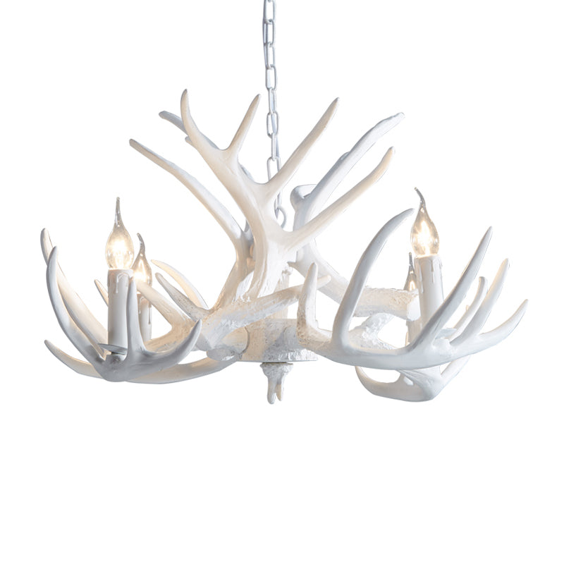 2-Layered Antler Resin Chandelier Rustic 3/6/8 Lights Living Room Pendant Lighting Fixture in White/Brown 4 White Clearhalo 'Ceiling Lights' 'Chandeliers' Lighting' options 1911028_1181649c-7905-4774-8596-3d77018b289c