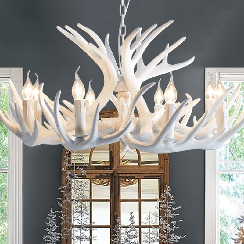 2-Layered Antler Resin Chandelier Rustic 3/6/8 Lights Living Room Pendant Lighting Fixture in White/Brown 8 White Clearhalo 'Ceiling Lights' 'Chandeliers' Lighting' options 1911032_b6cd2512-177a-477e-99d6-ea023f316421