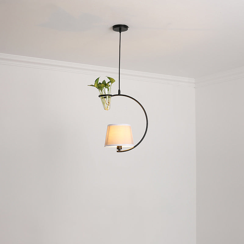 Fabric Tapered/Cylinder Pendant Light Rustic 1 Bulb Cafe Ceiling Light with Plant Pot and Oval/Trapezoid Frame in Black Clearhalo 'Art Deco Pendants' 'Black' 'Cast Iron' 'Ceiling Lights' 'Ceramic' 'Crystal' 'Industrial Pendants' 'Industrial' 'Metal' 'Middle Century Pendants' 'Pendant Lights' 'Pendants' 'Rustic Pendants' 'Tiffany' Lighting' 1911175