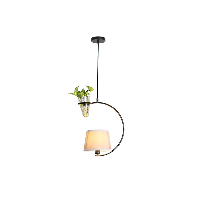 Fabric Tapered/Cylinder Pendant Light Rustic 1 Bulb Cafe Ceiling Light with Plant Pot and Oval/Trapezoid Frame in Black Clearhalo 'Art Deco Pendants' 'Black' 'Cast Iron' 'Ceiling Lights' 'Ceramic' 'Crystal' 'Industrial Pendants' 'Industrial' 'Metal' 'Middle Century Pendants' 'Pendant Lights' 'Pendants' 'Rustic Pendants' 'Tiffany' Lighting' 1911176