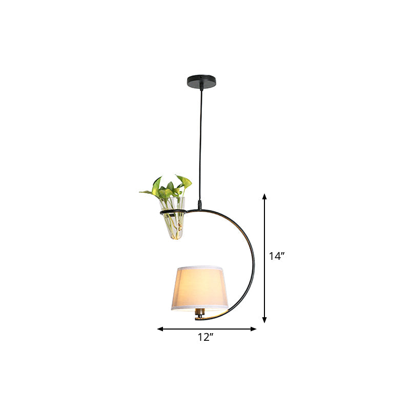 Fabric Tapered/Cylinder Pendant Light Rustic 1 Bulb Cafe Ceiling Light with Plant Pot and Oval/Trapezoid Frame in Black Clearhalo 'Art Deco Pendants' 'Black' 'Cast Iron' 'Ceiling Lights' 'Ceramic' 'Crystal' 'Industrial Pendants' 'Industrial' 'Metal' 'Middle Century Pendants' 'Pendant Lights' 'Pendants' 'Rustic Pendants' 'Tiffany' Lighting' 1911177