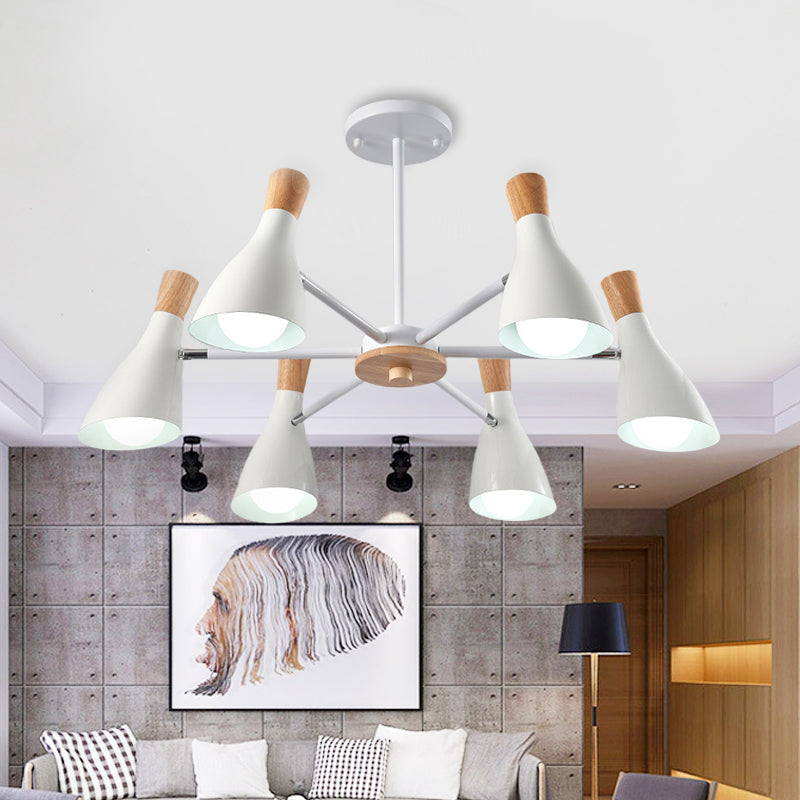 Cone Living Room Hanging Lights Metal 6 Bulbs Modern Style Chandelier White Clearhalo 'Ceiling Lights' 'Chandeliers' Lighting' options 191122_eda9c733-b680-4ee6-827f-663dcefbe4ef