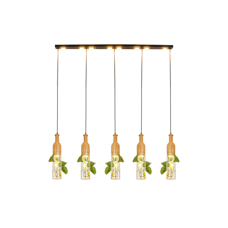 3/5 Lights Clear Glass Cluster Pendant Lodge Black Bottle Dining Room Ceiling Light with Round/Linear Canopy Clearhalo 'Ceiling Lights' 'Glass shade' 'Glass' 'Industrial Pendants' 'Industrial' 'Middle Century Pendants' 'Pendant Lights' 'Pendants' 'Tiffany' Lighting' 1911234