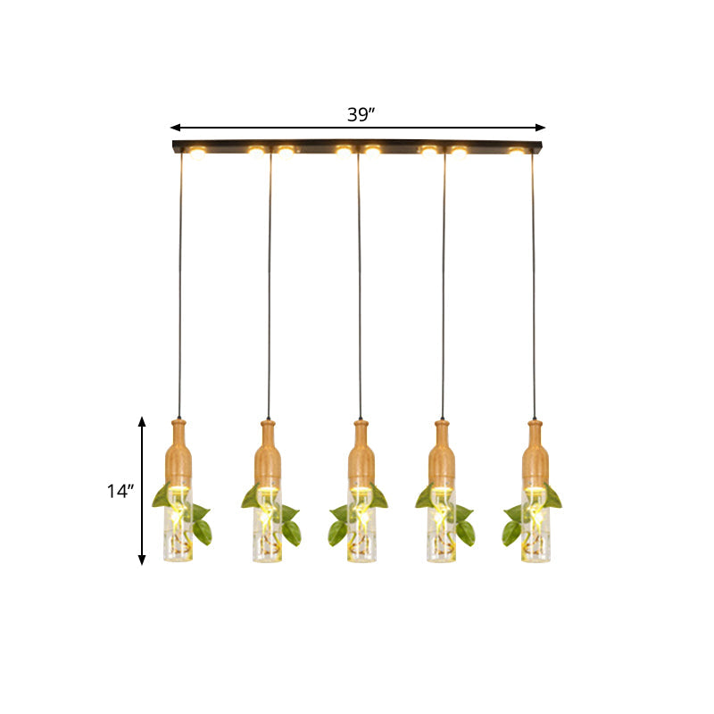 3/5 Lights Clear Glass Cluster Pendant Lodge Black Bottle Dining Room Ceiling Light with Round/Linear Canopy Clearhalo 'Ceiling Lights' 'Glass shade' 'Glass' 'Industrial Pendants' 'Industrial' 'Middle Century Pendants' 'Pendant Lights' 'Pendants' 'Tiffany' Lighting' 1911235