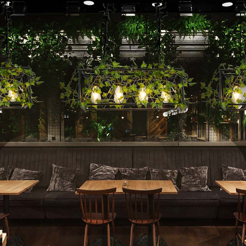 4/6-Bulb Cuboid Plant Island Lamp Factory Black Metal Pendant Light Fixture for Wine Bar 4 Black Clearhalo 'Ceiling Lights' 'Island Lights' Lighting' 1911242