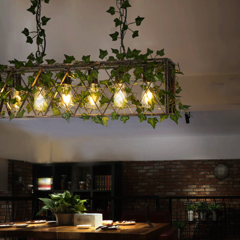4/6-Bulb Cuboid Plant Island Lamp Factory Black Metal Pendant Light Fixture for Wine Bar 6 Black Clearhalo 'Ceiling Lights' 'Island Lights' Lighting' 1911247