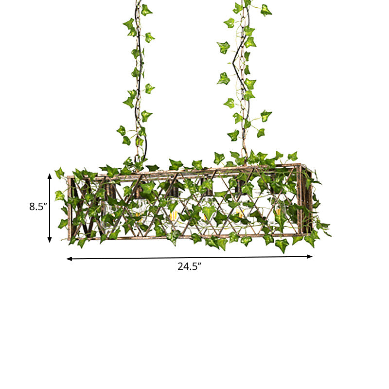 4/6-Bulb Cuboid Plant Island Lamp Factory Black Metal Pendant Light Fixture for Wine Bar Clearhalo 'Ceiling Lights' 'Island Lights' Lighting' 1911249