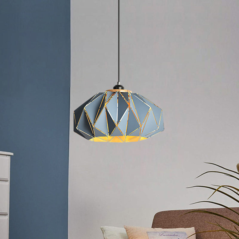 1 Head Restaurant Pendant Lamp Macaron Grey/Pink/Blue Ceiling Hanging Lantern with Laser Cut Iron Shade Dark Blue Clearhalo 'Ceiling Lights' 'Pendant Lights' 'Pendants' Lighting' 1911542_6437f4c9-ec52-4337-af7b-8ff6d8209178