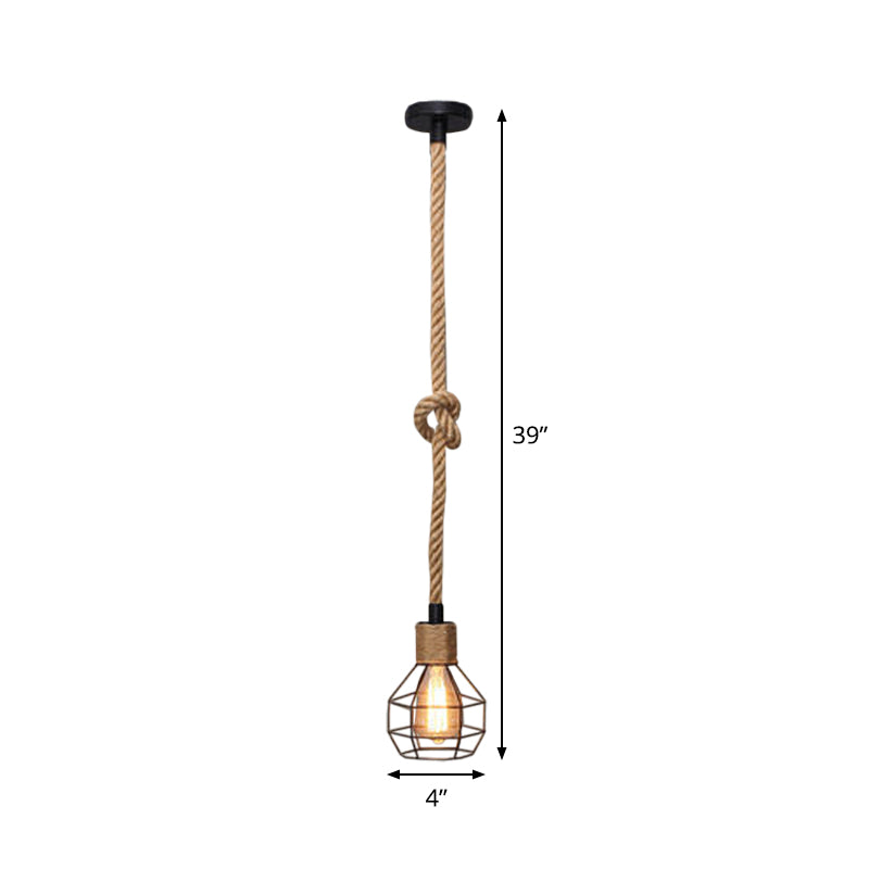Hemp Rope Knot Brown Hanging Lamp Bare Bulb Design 1 Head Farmhouse Ceiling Pendant Light Clearhalo 'Ceiling Lights' 'Industrial Pendants' 'Industrial' 'Middle Century Pendants' 'Pendant Lights' 'Pendants' 'Tiffany' Lighting' 1911835